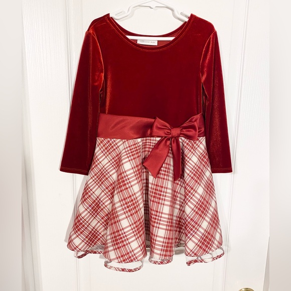 Bonnie Jean Other - NEW Y2K Bonnie Jean Velvet & Metallic Plaid Fit & Flare Dress VTG Red White 6X